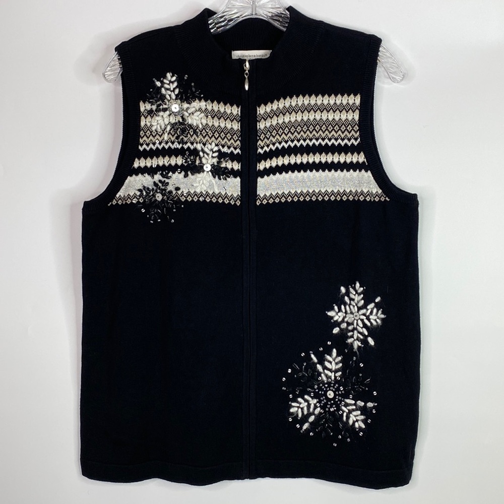 Christopher & Banks Black Snowflake Black Vest Size Large